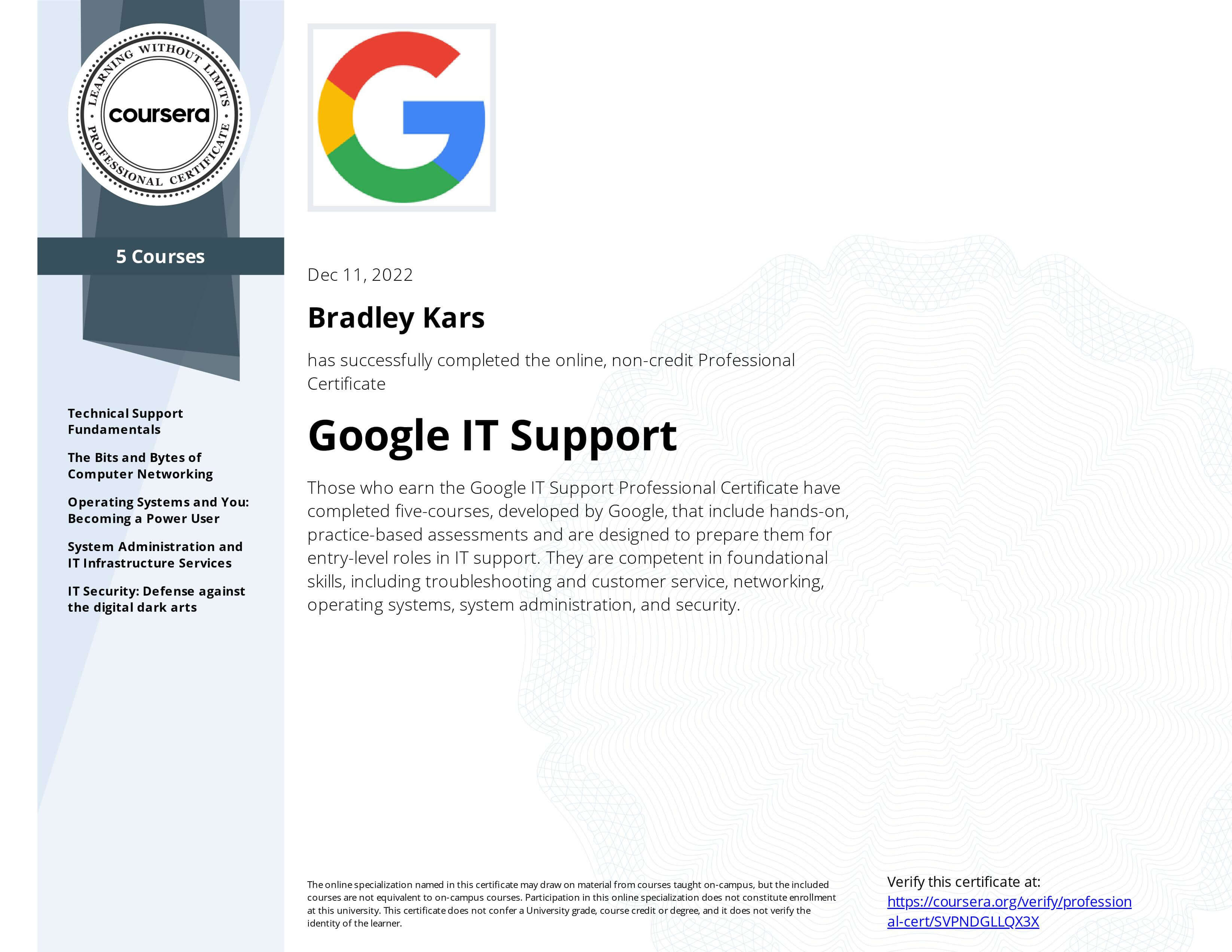 Google IT Support Professional Certificate